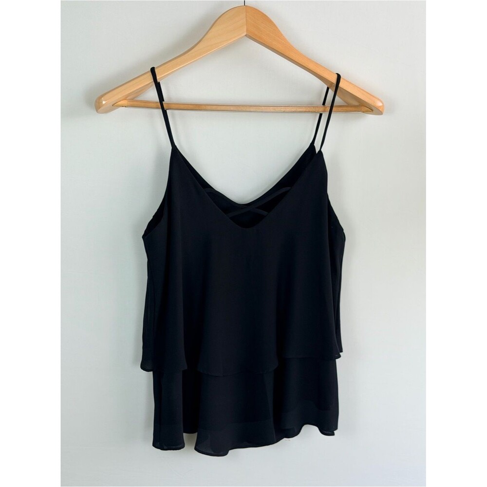 Blue Rain Black Layered Chiffon Cami Tank Top Strappy Back Size Small
